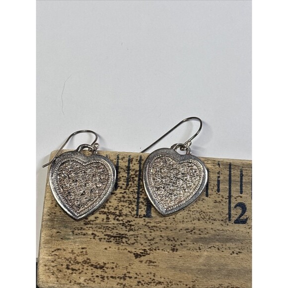 Vintage .925 Sterling Silver Heart Shaped Dangle Earrings Cute No Stones - Picture 6 of 6